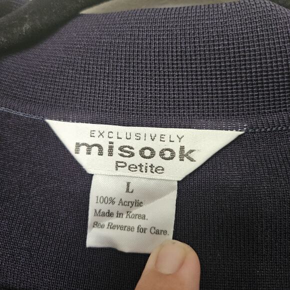 Exclusively Misook Open Front Cardigan Womens L Blue Red Liquid Knit Old Money - Picture 7 of 9